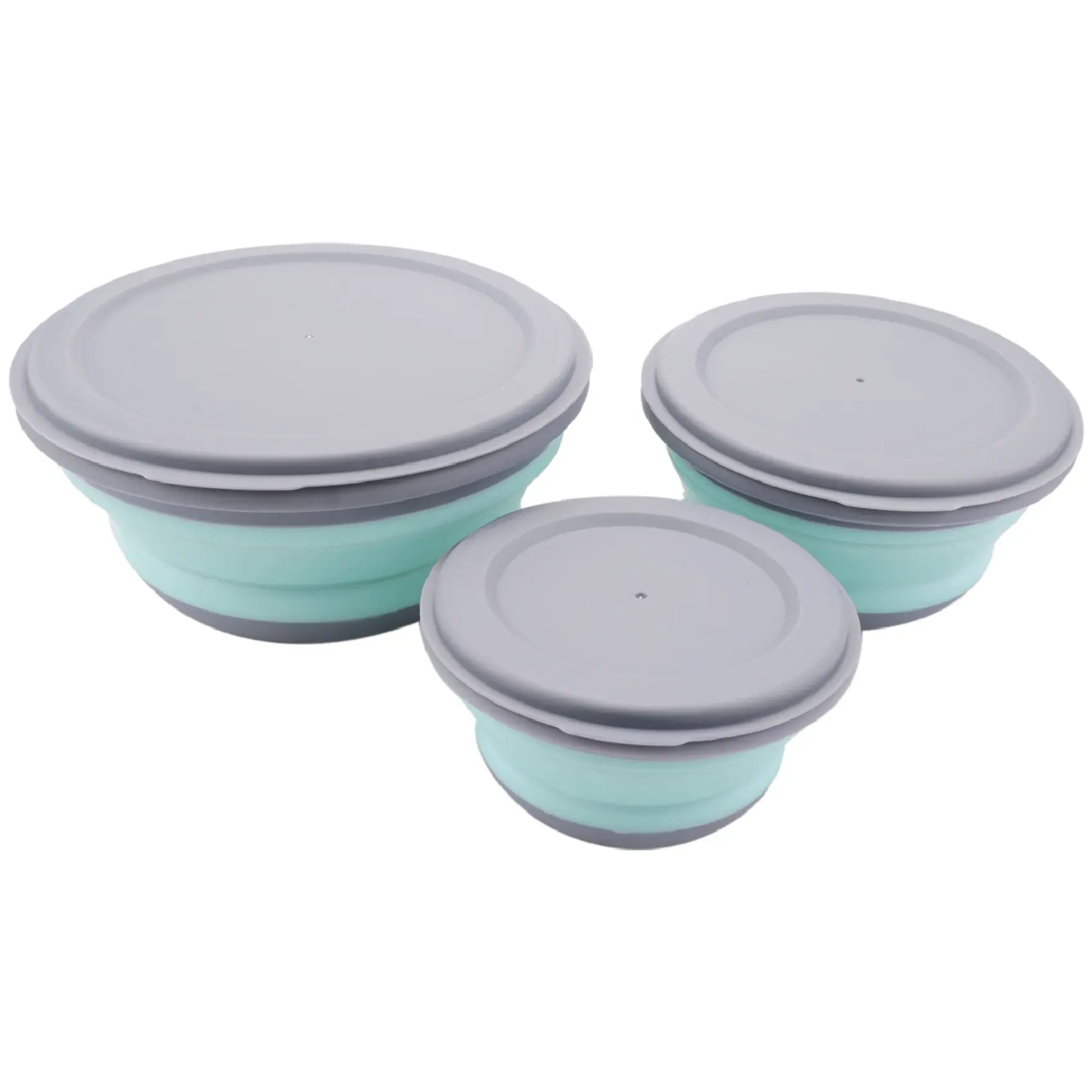 3Pcs/Set Bowl Sets Silicone Folding Lunch Box Folding Portable Silicone Folding Bowl Foldable Salad Bowl with Lid Blue
