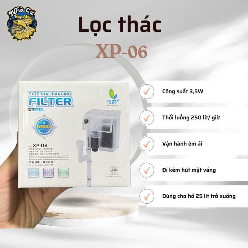 Lọc thác Jeneca XP-05 XP-06 XP-07 kèm lọc váng mặt nước dùng cho hồ 18-50 lít nước chất liệu nhựa mica combo kèm đá lọc matrix tiện lợi