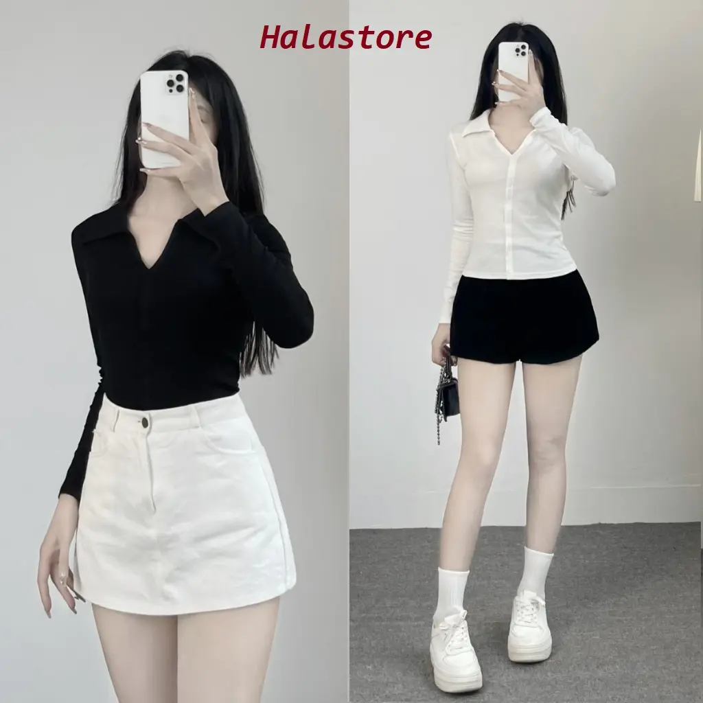 Áo Thun Nữ Dài Tay Cổ Bẻ Xẻ Ngực Chất Cotton Form Ôm Bigsize355T - Top, Women