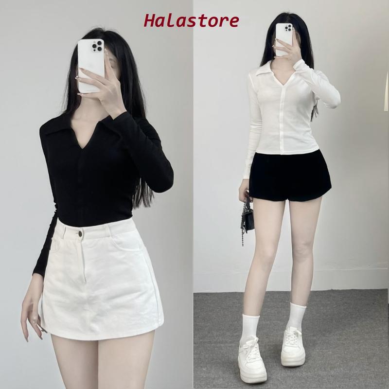 Áo Thun Nữ Dài Tay Cổ Bẻ Xẻ Ngực Chất Cotton Form Ôm Bigsize355T - Top, Women 1