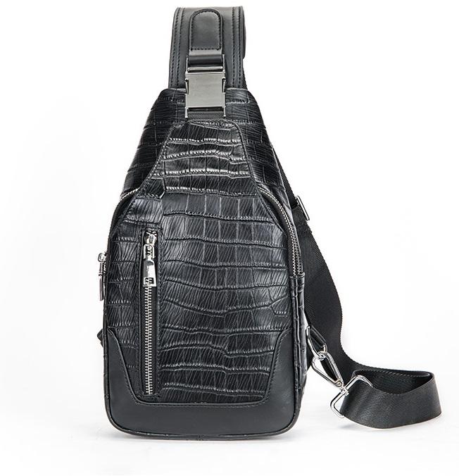   Liinz  Túi Bao Tử Da Bò Dập Vân Cá - 9164 Màu Đen - Đeo Chéo Nam 