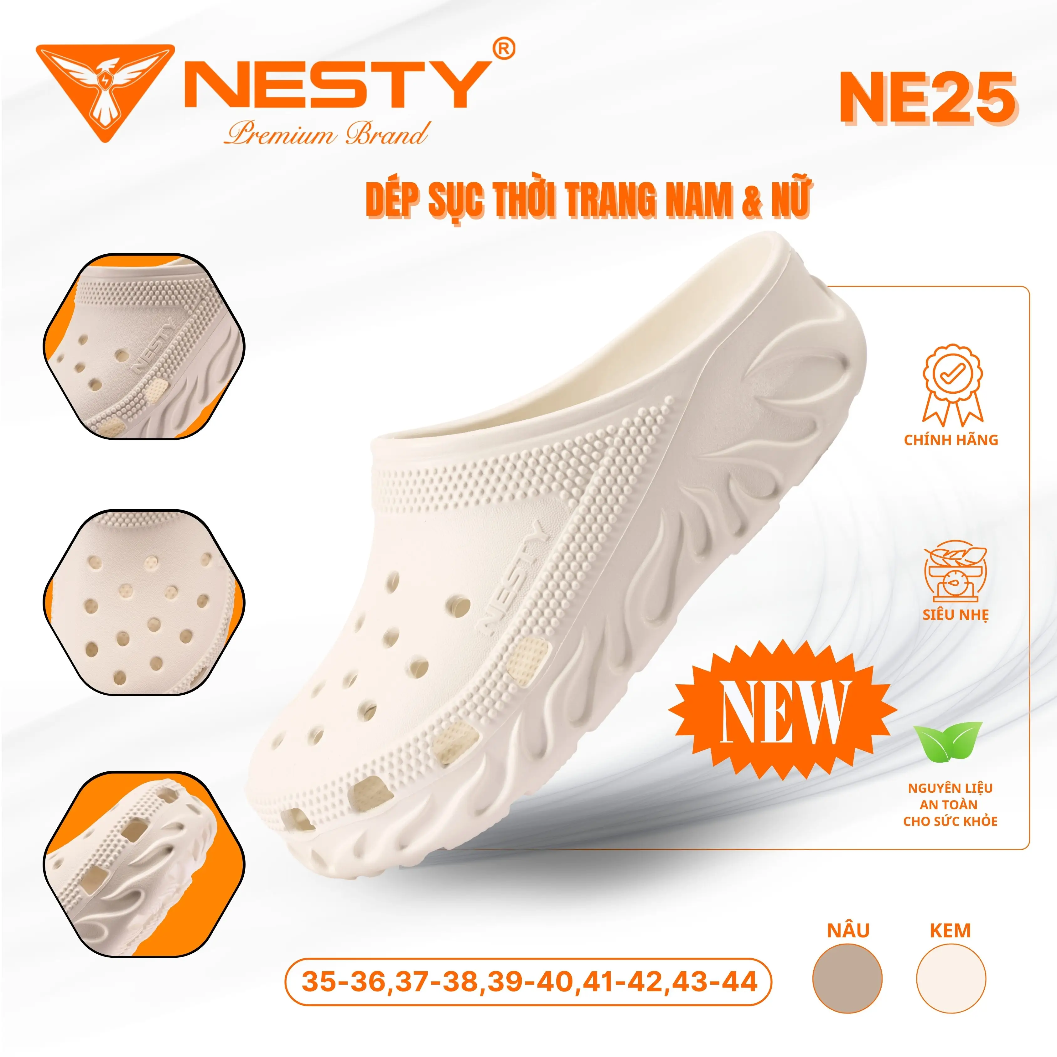 [NE25] (KHÔNG ĐỔI TRẢ) [Tặng charm] DÉP SỤC NAM NỮ THƯƠNG HIỆU NESTY [KO2]