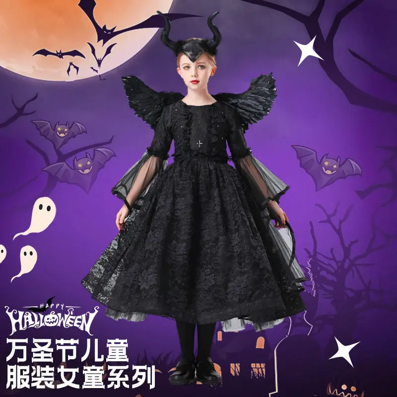 Quần Áo Trẻ Em Halloween, Váy Cosplay Thuật Ngủ Ma Cà Rồng Cho Bé Gái, Trang Phục Yêu Tinh Phù Thủy Quỷ, Hàng Mới Về