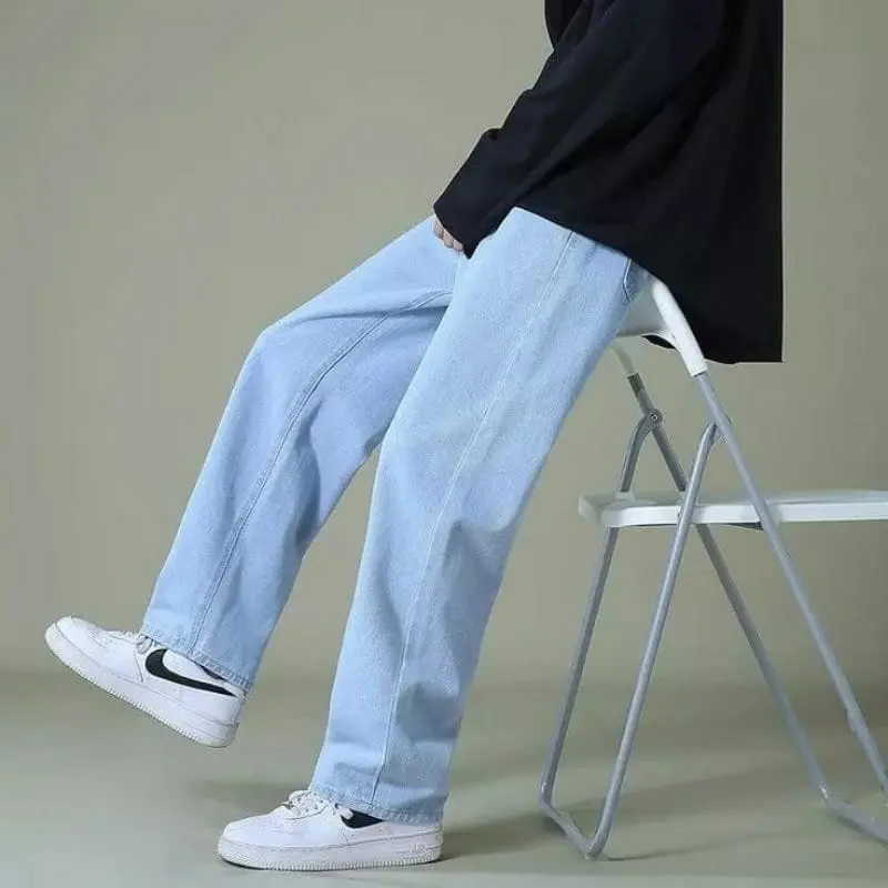 Celana jeans pria baggy pants korean style oversize loose blue jeans straight kulot boyfriend jeans longgar celana cowo celana panjang denim