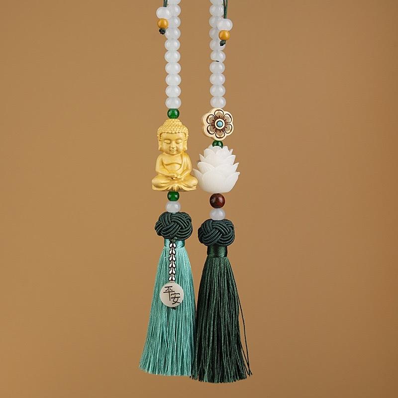 Khánh treo gương chiếu hậu oto, hạt bồ đề lá sen và tượng phật gỗ hoàng dương, trang trí xe oto, nội thất xe hơi cao cấp