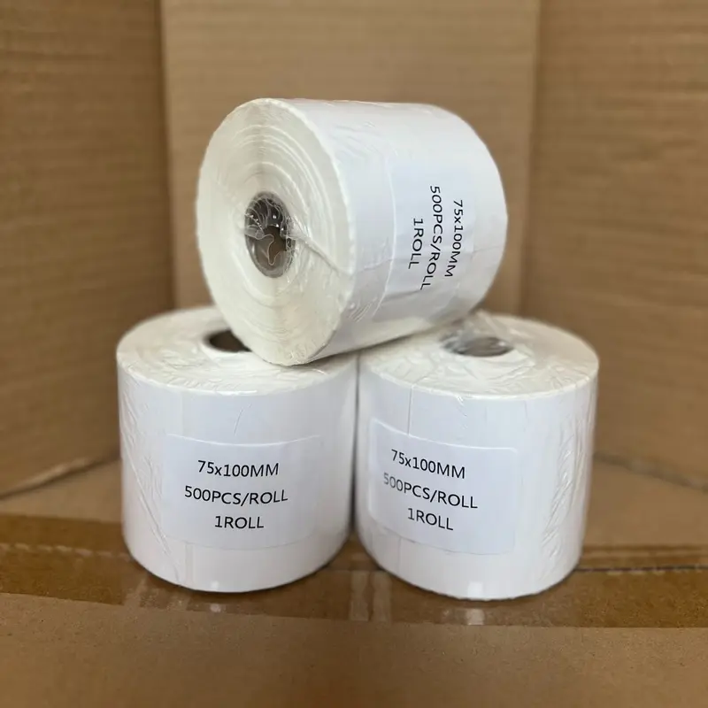 Giấy in nhiệt a7 khổ 75x100, Giấy dán in mã vận đơn sàn TMĐT dạng cuộn 300 tem 6