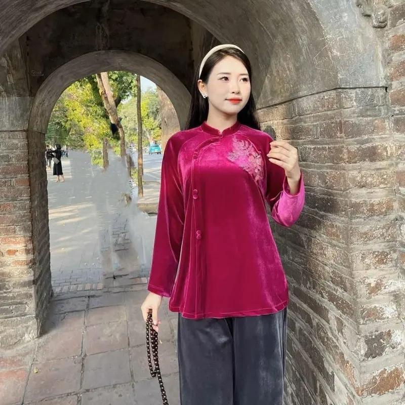Bộ Pháp Phục Đi Lễ Chùa Nhung The Thêu Hoa Cực Đẹp, Ấm Áp Và Trang Nghiêm - Món quà 8-3 Ý Nghĩa Cho Bà, Mẹ, Cô, Dì, Chị Em