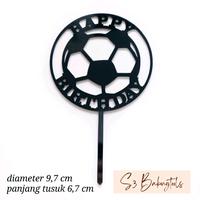 Gambar cake topper hiasan kue happy birthday soccer acrylic black dari S3bakingtools Kota Surabaya 1 Tokopedia
