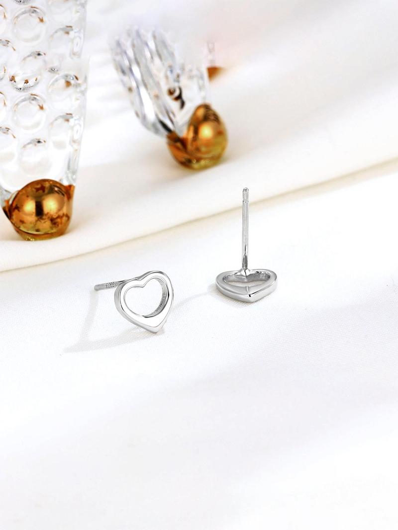 Product Introduction of 925 Sterling Silver Simple Heart Shaped Stud Earrings, Fashionable Earrings for Women, Trendy All-match & Exquisite Jewelry for Birthday Gift 7