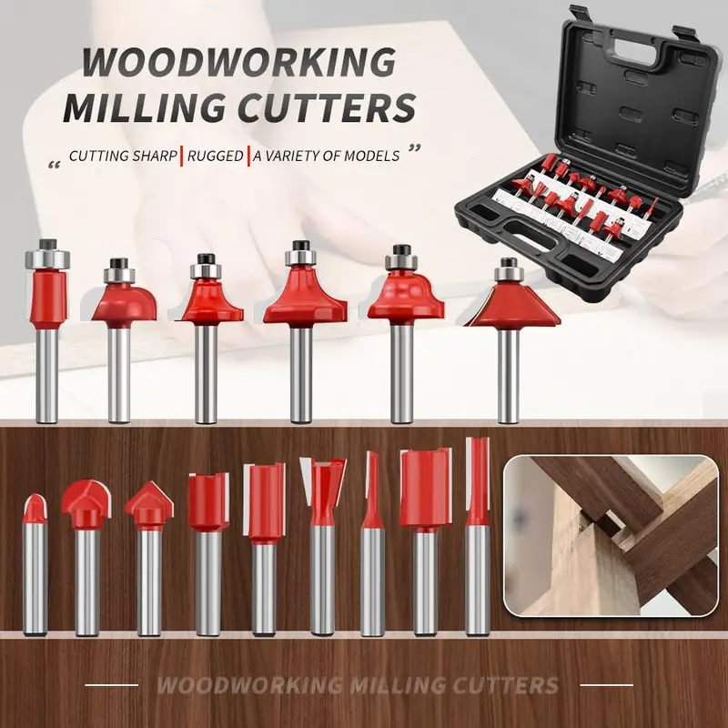 Woodworking Router Bit Set, Woodworking Milling Cutter Drill Bit Set, Woodworking Tool for Wood Slotting, Engraving, Hard Alloy Woodworking DIY Tool 3