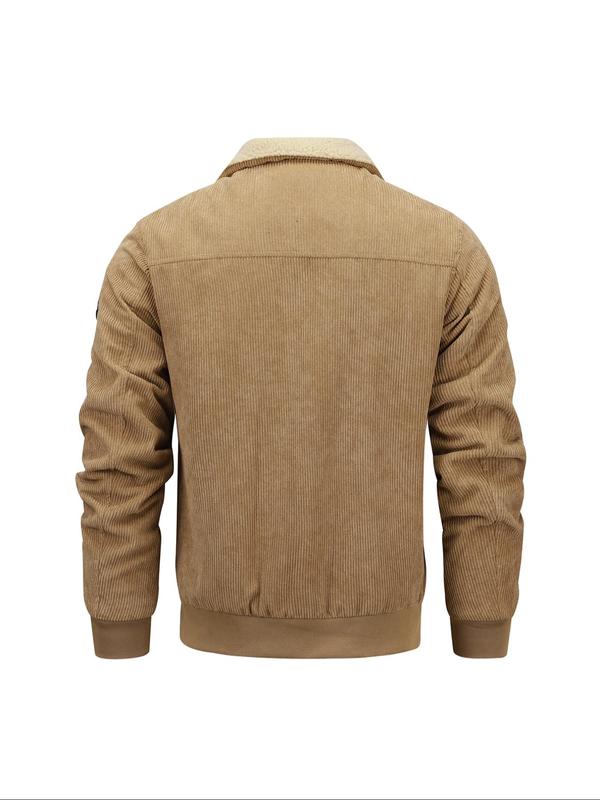 Men's Solid Pocket Zip Up Sports Coat, Regular Fit Casual Long Sleeve Thermal Lined Outerwear for Fall & Winter, Men's Clothes for Daily Wear, Winter Jackets 4