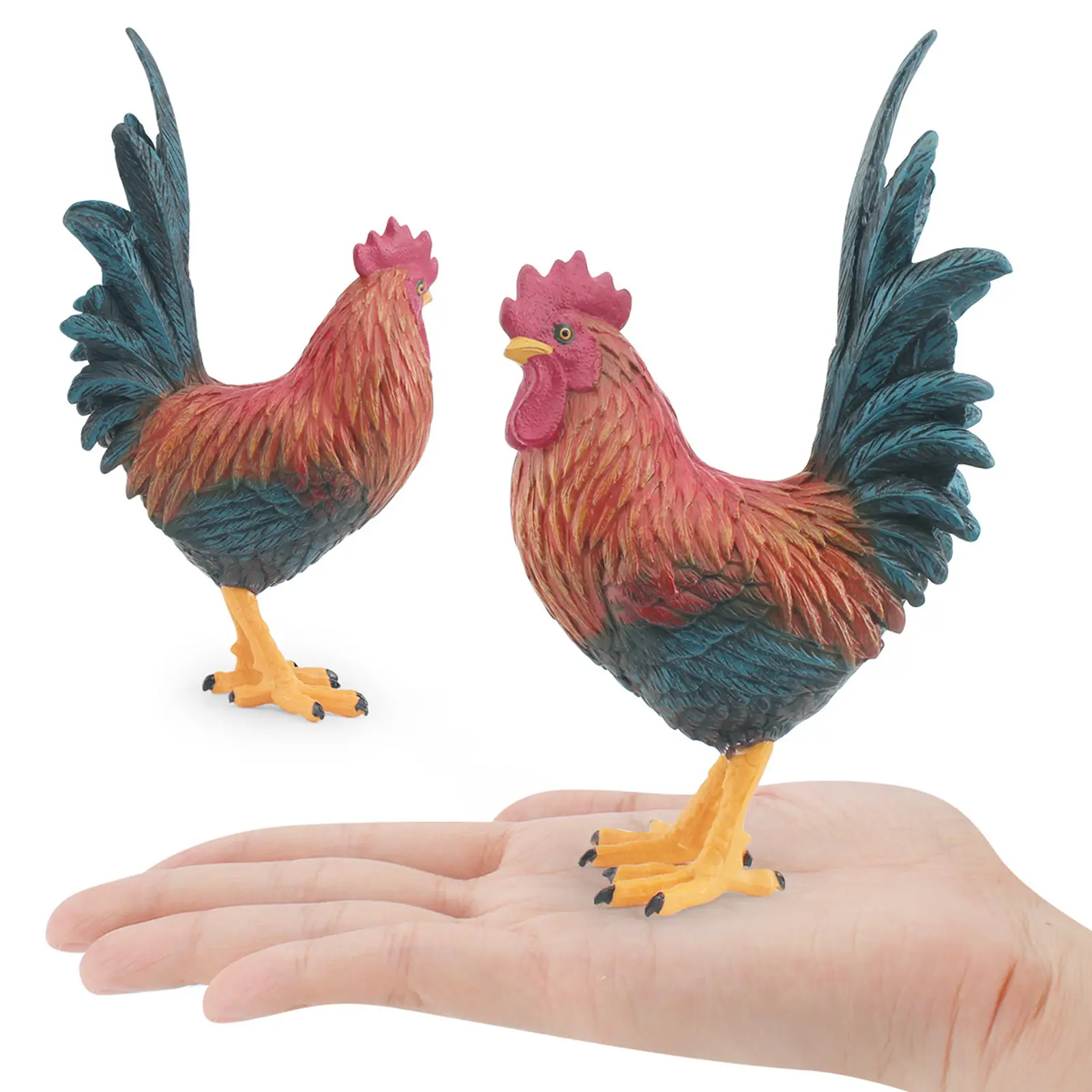Habtter Farm Animal Rooster Figurine Miniature Simulation Poultry Animal Statue PVC Cock Model Prop Children Educational Toy Home Garden Decoration Gift