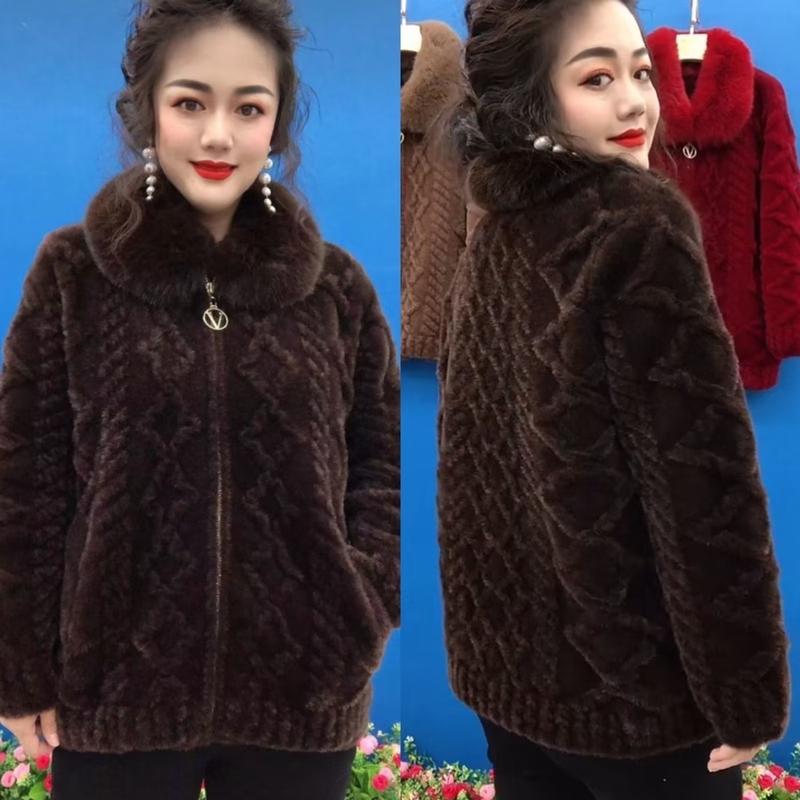  áo khoác len cổ  lông tặng mẹ áo khoác nữ trung niên thiết kế sang trọng Thông thường Top Jacket Top Jacket Women 