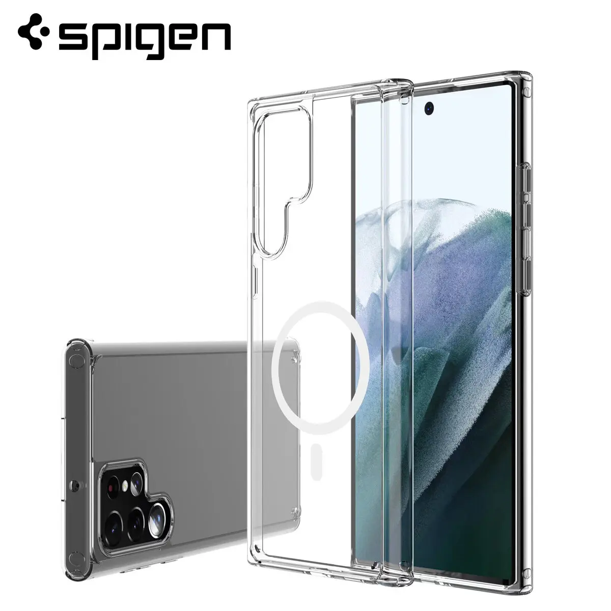 Spigen Ultra Hybrid Mag (MagFit) Compatible with MagSafe Designed for Samsung Galaxy S23 Plus S23 Ultra S23+ Magnetic Wireless Charger Clear Case Cover