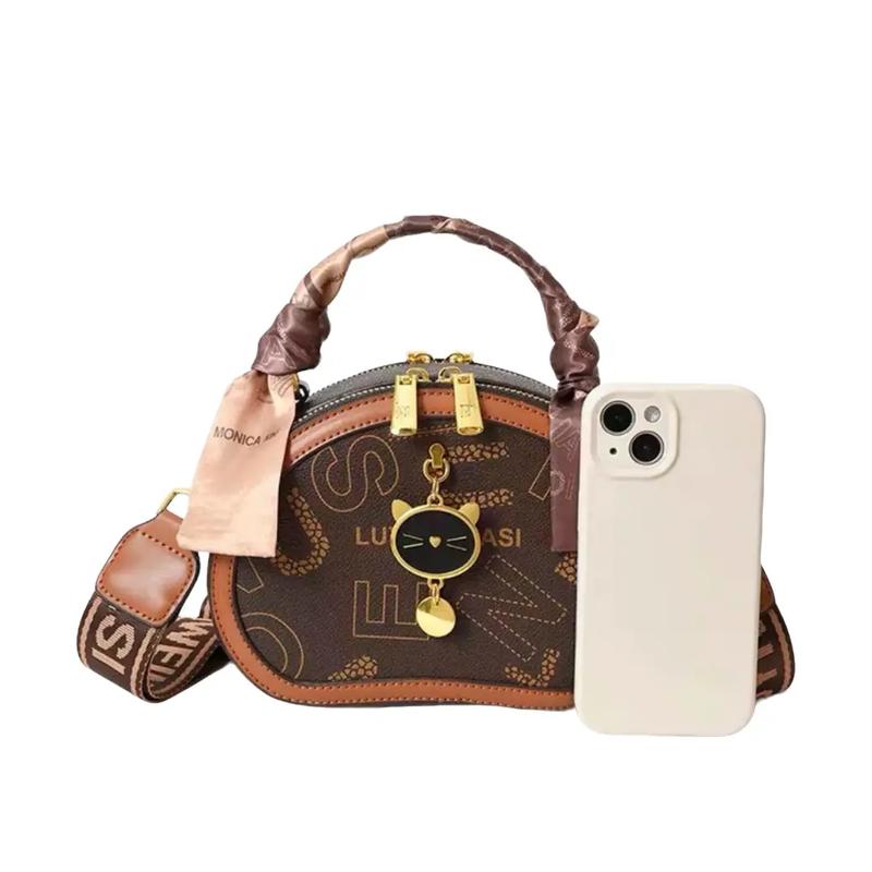 Túi cốp xách Nữ JUMALY đeo chéo cầm tay da dáng trống đeo vai hoạ tiết mèo - TDC129 Nhung Bag Hoa Kem Jean tui van