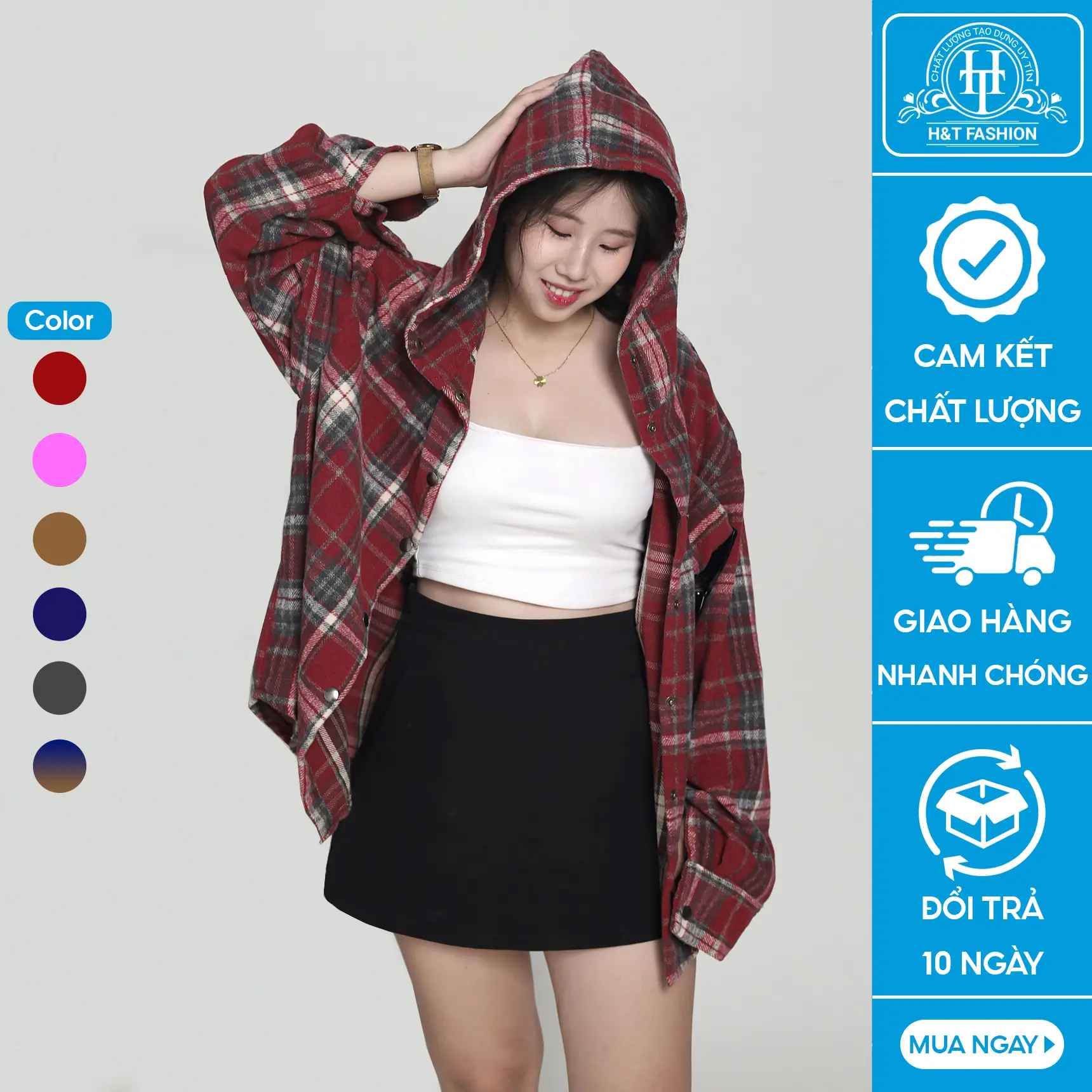 Áo khoác sơ mi Flannel kiểu dáng Unisex rộng rãi chất vải nỉ dạ dày dặn có tay áo dài và mũ che đầu tiện lợi