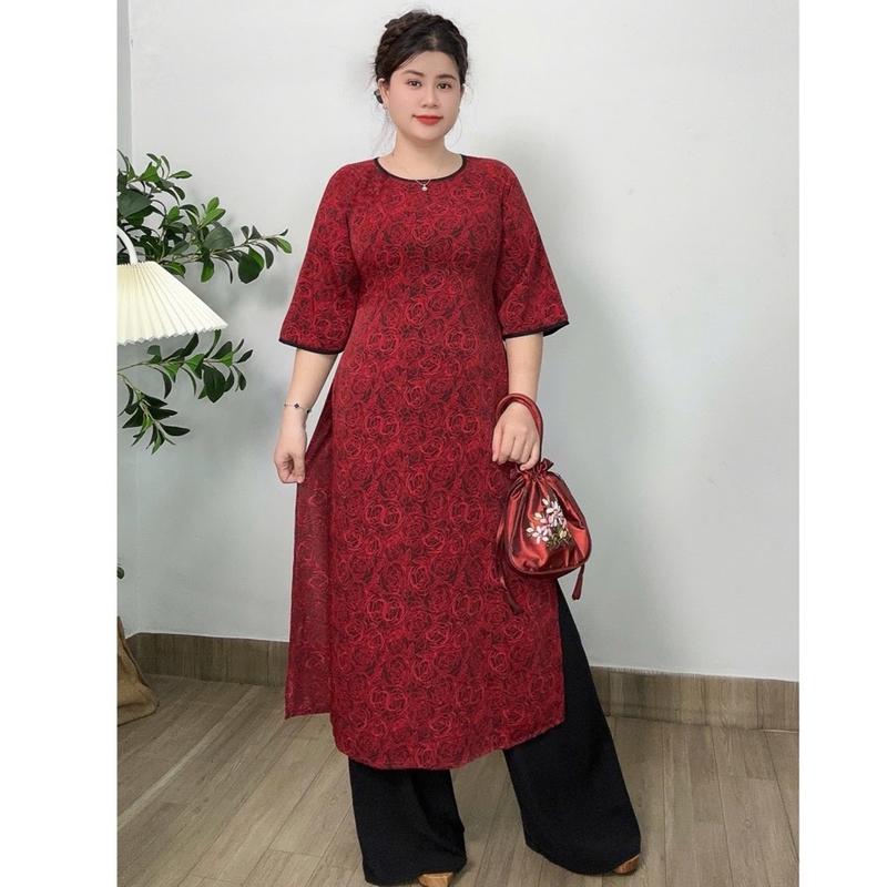 Áo Dài Cách Tân Vải Lụa Tây Thi Cao Cấp Cổ Tròn Tay Lỡ Dáng Suông Đỏ Big Size Nữ - Women Nữ Nữ Dress Voan