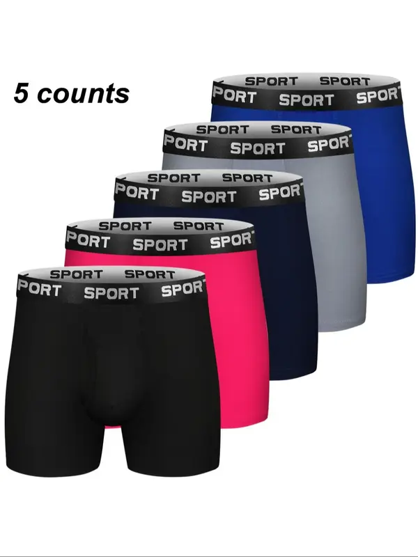 5/6/10 Counts, Men's Solid Color Letter Tape Boxer Brief, Casual Comfy Breathable Moisture Absorption Opening Crotch Underwear for Daily Wear, Boxers for Men, Mens Underwear for All Seasons 1