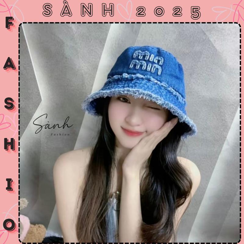 Mũ Bucket Jean Tua Rua Thêu Chữ Min Min Mũ Tai Bèo Chống Nắng Chất Vải Denim Dày Dặn From Unisex Nam Nữ_Sanhfashion Hat Hoa