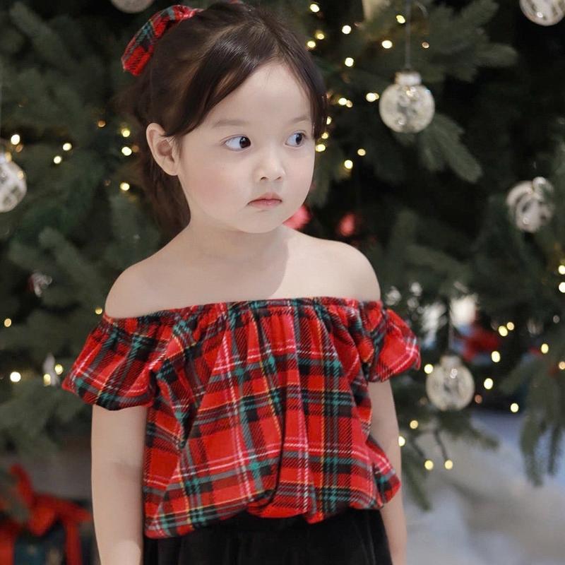 Set áo caro noel kèm chân váy bí nhung đen