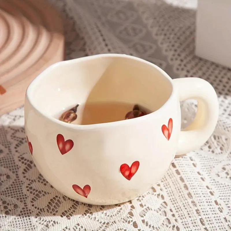 Product Introduction of Heart Pattern Ceramic Coffee Cup, 7.4oz Creative Heart Pattern Coffee Mug, Tea & Milk Mug, Sweet Camping Cup, Ideal Gift for Home & Office 8