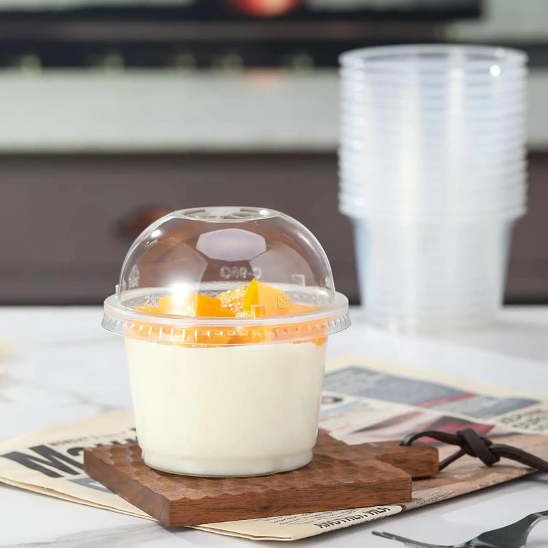 Cốc Salad Dùng Một Lần, Dung Tích 250ML, Nhựa Trong Suốt, Cốc Tráng Miệng, Bát Đựng, Có Nắp Vòm / Phẳng, Thích Hợp Cho Kem, Cupcake, 50 / 100 Cái 3