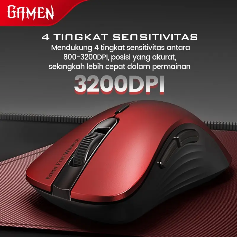 GAMEN Wireless Gaming Mouse GM200W 2.4GHz Ergonomic Design No-Delay Gaming Silent Click 3200 DPI 4 DPI Levels Tahan Lama Hingga 5 Juta Klik Mouse Gaming Nirkabel Dengan Presisi Tinggi Original - Garansi 1 Tahun 4