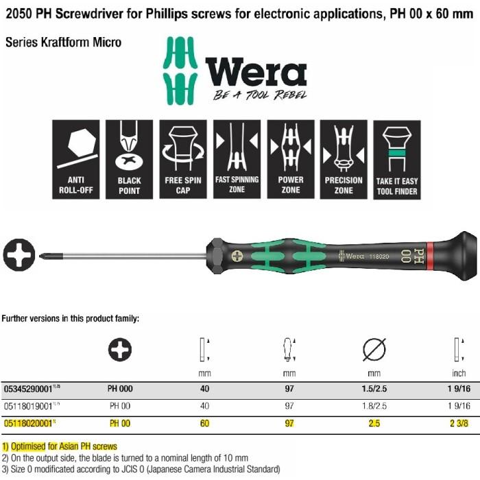 Wera 2050 PH 00 Kreuzschlitz-Schraubendreher – Klingenlänge 60 Mm – Für Elektronik & Feinmechanik – Präzise Und Griffig