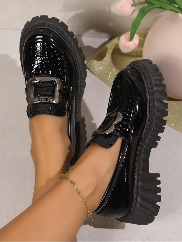 Women's Fashionable Crocodile Embossed Platform Loafers, Casual Comfortable Buckle Mary Jane Shoes for Daily Wear, All-match Commuter Shoes for Work & Daily 2
