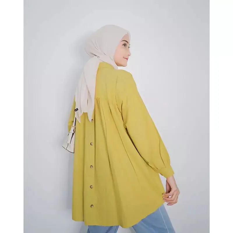 Hana Top Shirt _ Kemeja Wanita Oversize Kancing Depan Belakang Linen Premium Polos Katun Santai
