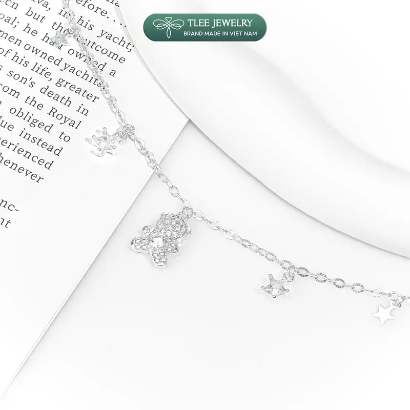 Lắc tay bạc nữ TLEE dây hoa mix charm ngôi sao treo măt gấu đính đá xinh xắn TLEEJEWELRY LT0226 2