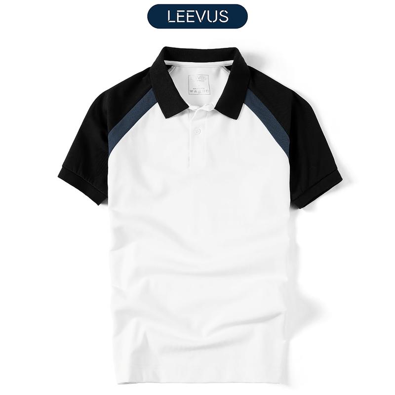 Áo Polo nam ROVE LEEVUS màu trắng phối raglan đen xanh, CVC cá sấu, form regular APL316 Menswear Top Có Cổ Ngắn Tay Shirt Cộc Tay Tay Ngắn