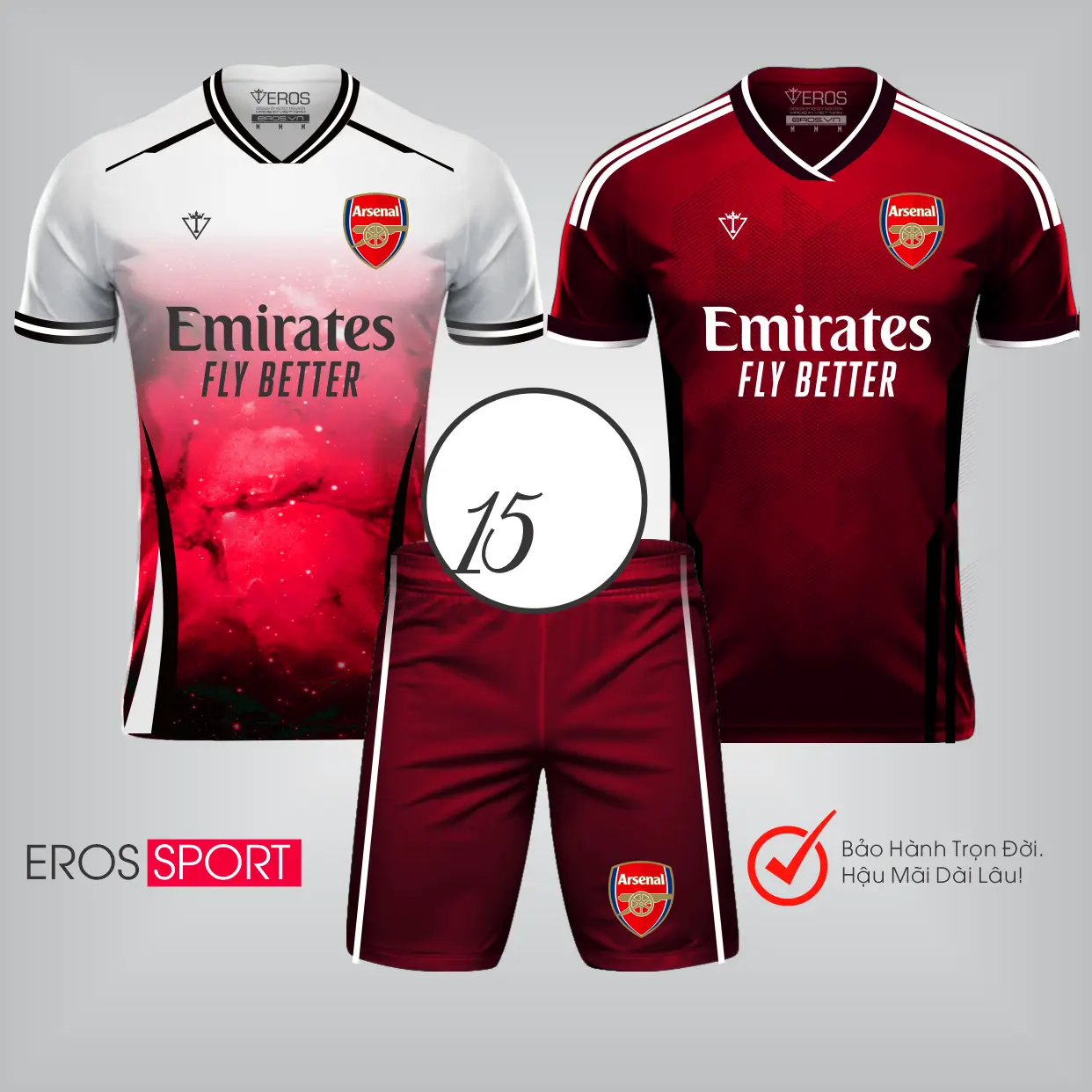 COMBO ARSENAL E8-E9 Màu Galaxy Đỏ Trắng và Màu Đỏ Đô (2 ÁO + 1 QUẦN) đồ bóng đá, ARSENAL E8-E9, đồ bộ thun thể thao nam, Ngắn Tay. Top mẫu mới Eros Sport