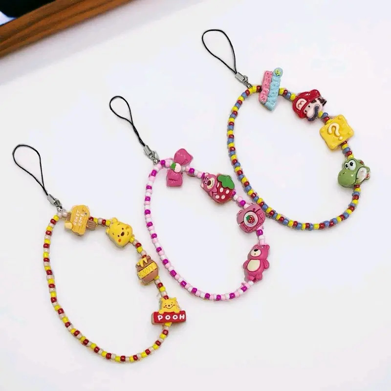 Phone Strap Karakter Cartoon Lucu Beads Tali Gantungan HP Phone Bracelet Handphone Charm Pooh Lotso Mario Kartun Anak Lanyard HP Ponsel