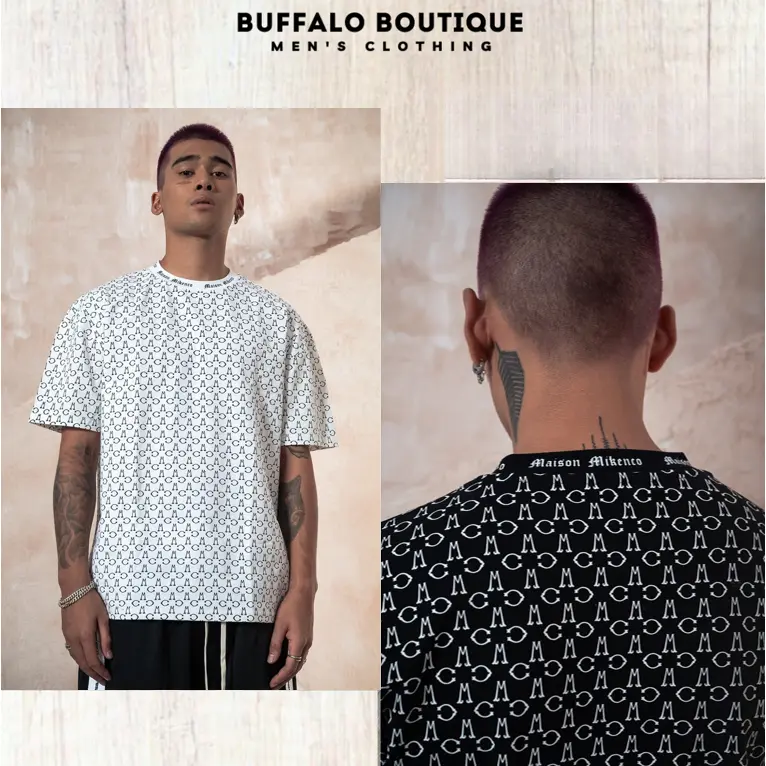 Áo Mikenco Monogram tshirt chính hãng chất cotton cực đẹp Nam Menswear Cổ Tròn