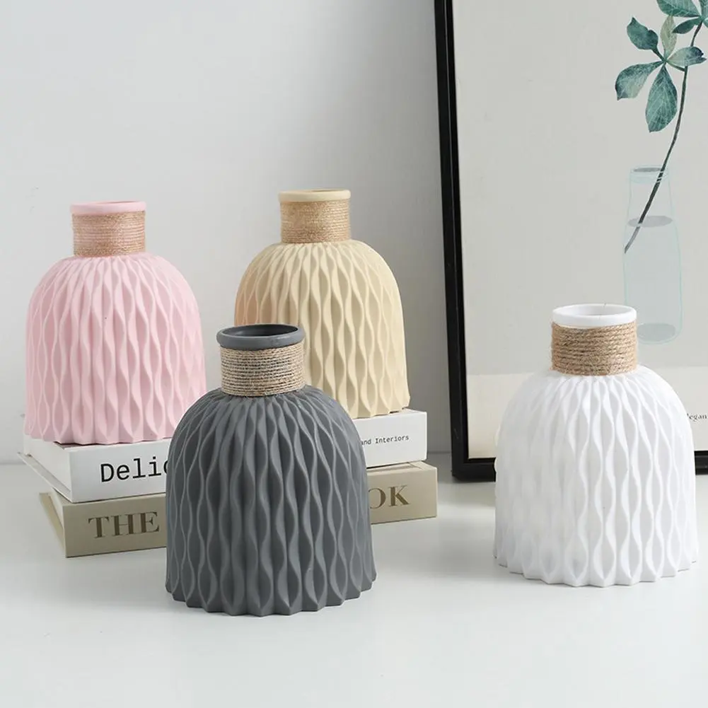 Modern Flower Vase White Pink Plastic Vase Flower Pot Nordic Flower Arranent Decoration A6H0