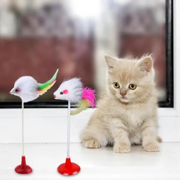 Mainan Kucing Interaktif Per Tikus Bulu Tempel Lonceng - Cat Teaser Toy - Mainan Kesukaan Kucing Murah 2