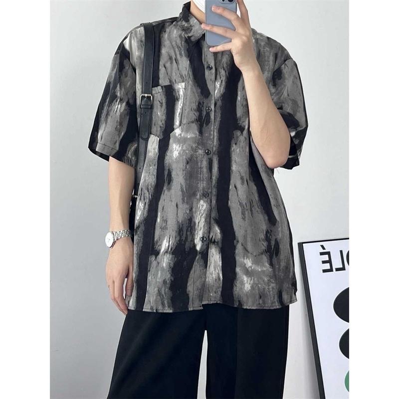 Áo sơ mi đi biển BeachBlue hoạ tiết vân loang Menswear  thường  Shirt Nhung 1