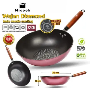 COD wajan anti lengket teflon anti lengket Wajan Penggorengan Anti Lengket Ukuran Diameter 32cm 34cm Wajan Gagang Jumbo Diamond Wok pan Kitchenware