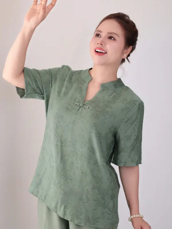 Đồ bộ trung niên, đồ bộ nữ, đồ bộ mặc nhà cho mẹ cổ cách tân chất tơ Nhật cao cấp MS69 Lanbishop 8