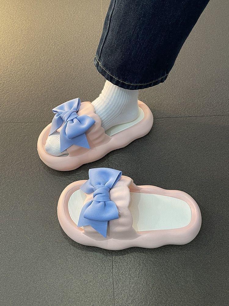 Product Introduction of New Cute Wild Bowknot Slippers for Women Summer Outdoor Student Dormitory Non-Slip Slip Slip-on Thick-Soled Sandals for Women Walking Shoes Footwear Girl Slide Flipflop Comfort Onyx 12