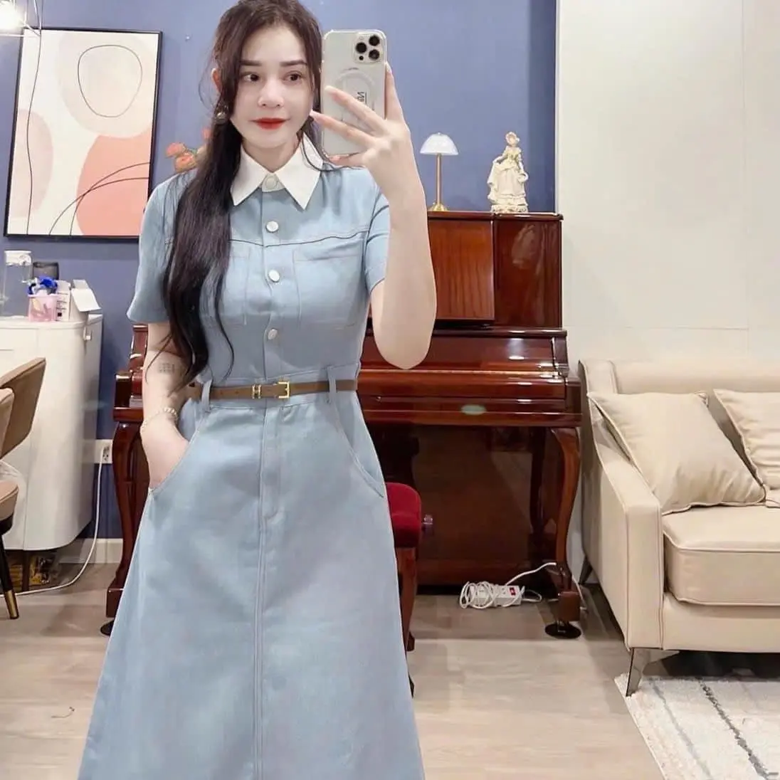 Váy jean giấy mềm cao cấp