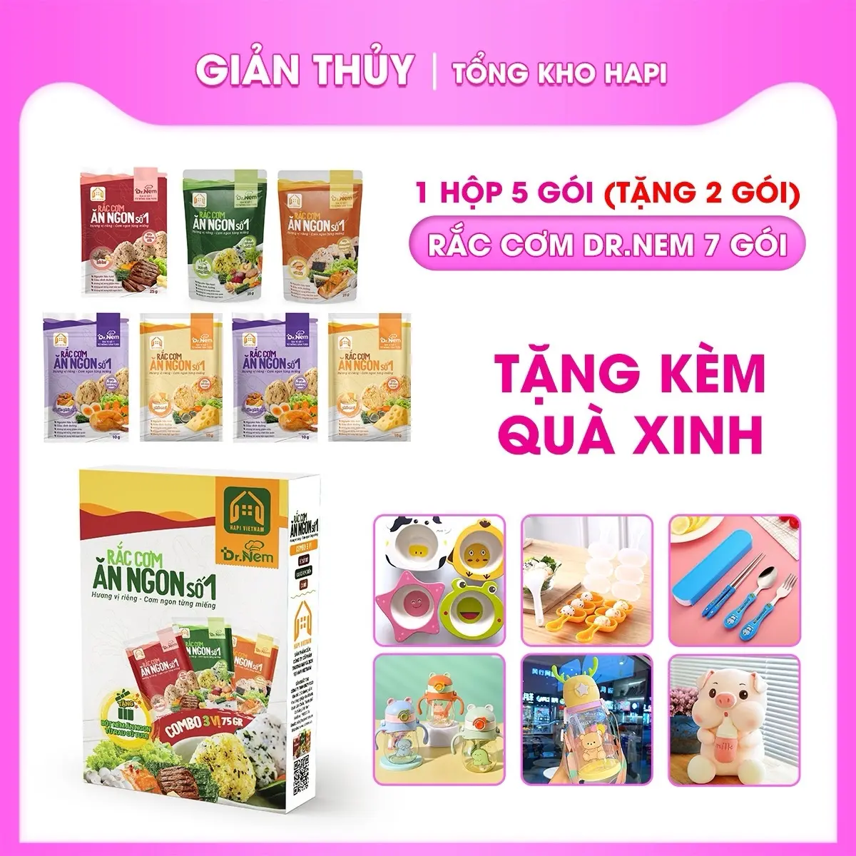 THỰC PHẨM RẮC CƠM ĂN NGON Dr.Nem, Hộp có 7 gói.