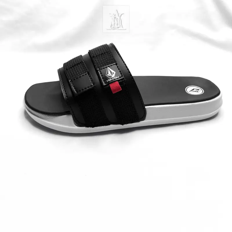 Sandal Slop Volcom Strap Webbing Anti Slip Slippers Sendal Selop Black Pria Karet Shoes Hitam elegant size 39 1