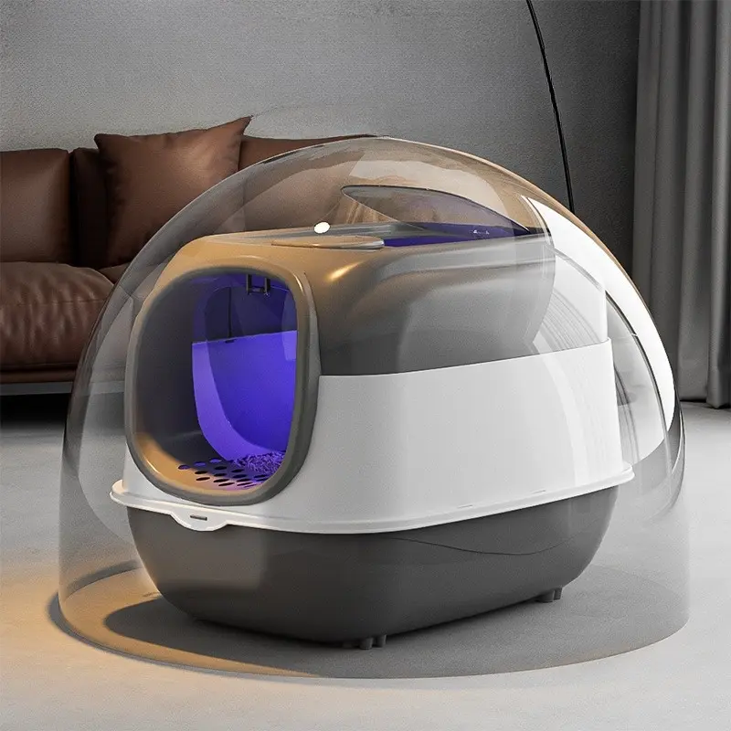 NHÀ VỆ SINH TRÒN CÓ ĐÈN KHỬ KHUẨN BẰNG TIA UV CHO MÈO, NHÀ VỆ SINH CỠ LỚN CHỐNG VĂNG CÁT (KO KÈM PIN) 5