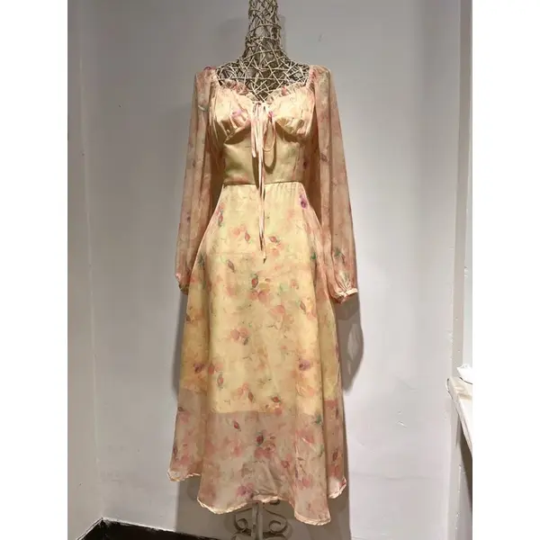 D0860 HAN SO HEE KOREAN STYLE FLORAL VINTAGE MIDI DRESS PANTAI HIJAB SEXY 5