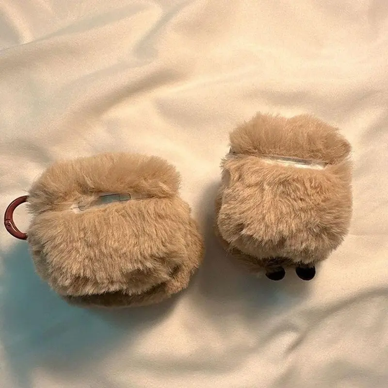Vỏ Tai Nghe Capybara Nhồi Bông Ấm Áp, Dành Cho Airpods Pro 2, Vỏ Bảo Vệ Tai Nghe Nhồi Bông Mềm, Da Bảo Vệ, Màu Nâu 3
