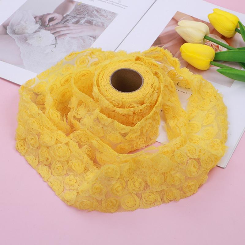 New DIY Rose Lace Applique Chiffon Gradient Color Trim Ribbon 6cm Flower Embroidered Costume Headdress 8