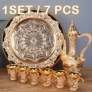 COD 7PCS/Set Teko Arab Aladin Gold Warna Emas Ornament Set Gelas Anggur Kendi