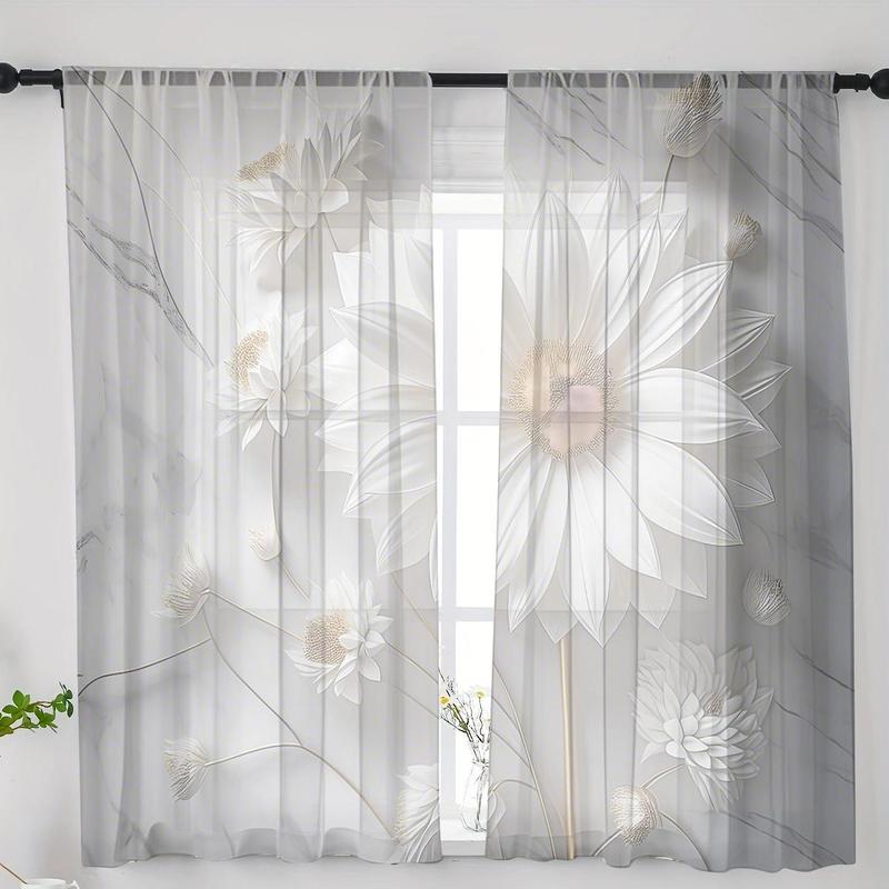 Flower Pattern Curtain, 2 Counts/set Modern Simple Window Curtain, Home Decorative Curtain for Living Room Bedroom Office Coffee Shop 2